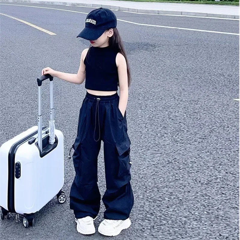 

Girls Streetwear Cargo Pants Kids Fashion Joggers Trousers Children Straight Baggy Sweatpants Teenager Vintage Casual Pants A46