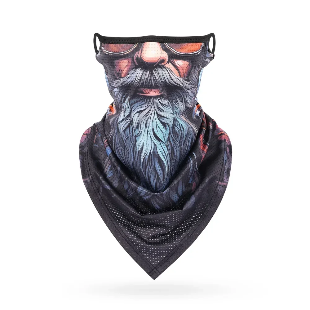 3D Bearded Men Printed Motorcycle Face Mask Outdoor Multi-functional Neck Gaiter Ear Hook Face Cover Reusable Cycling Headgear