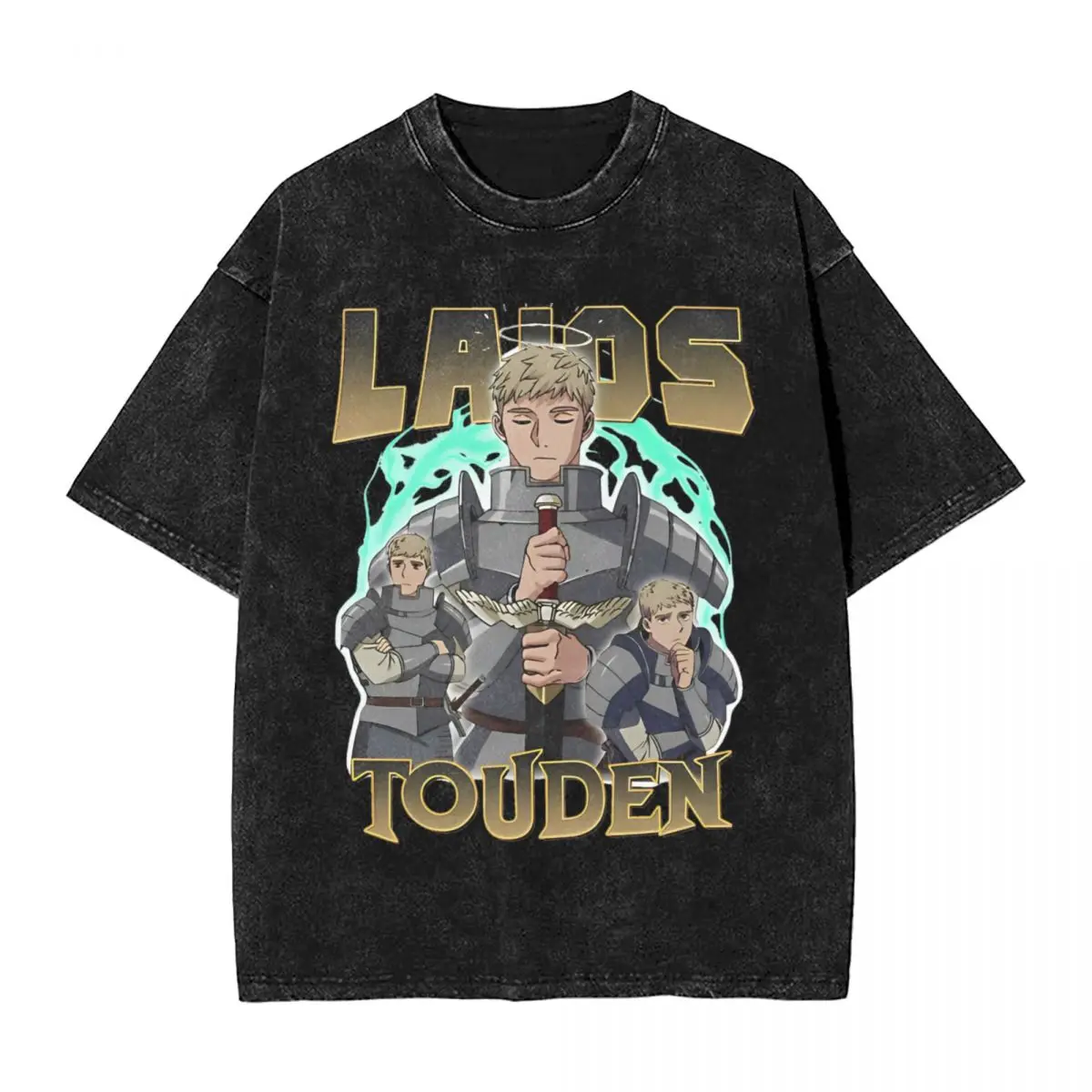 Laios Touden Bootleg Design Dungeon Meshi T Shirt Washed Short Sleeve Harajuku T-Shirt Novelty for Men Women Printed Tops Tees