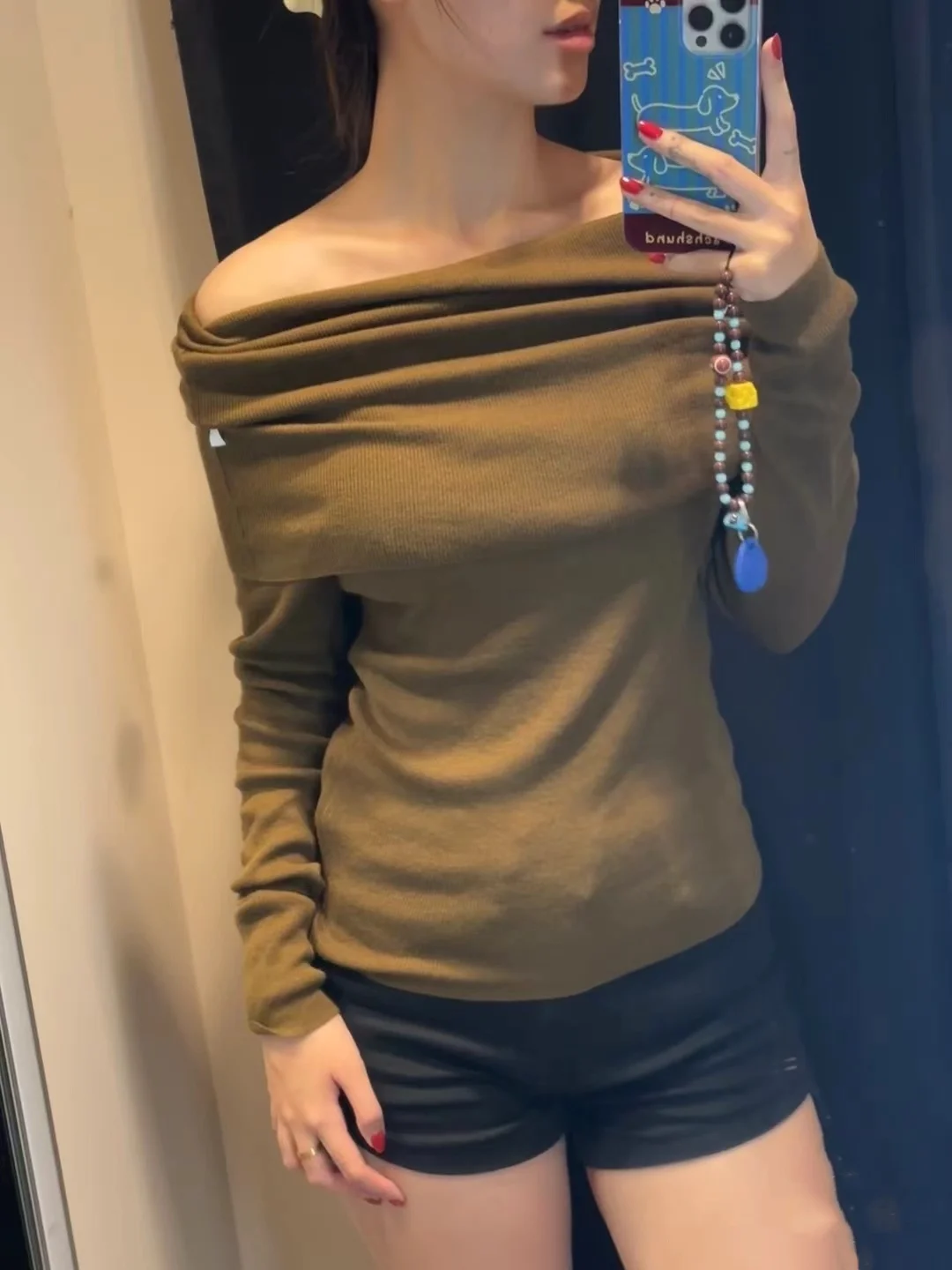 Otoño Invierno nueva llegada mujer tejido oulder Bared Long Sve One oulder Top Slim Fit dulce Sle producción china