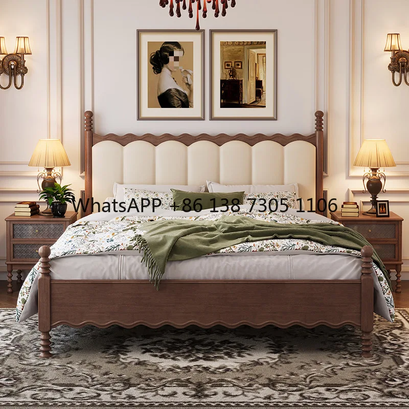 

American retro solid wood 1.8 meters double bed shelf wave bed 1.5 meters master bedroom French soft wooden bed