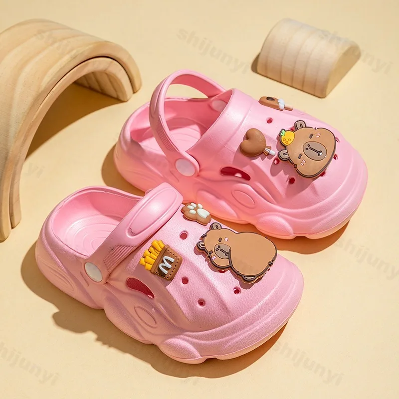 Capybara Sandals Children DIY Garden Slippers Anti-slip Platform Kids Slippers 2026 Summer Cartoon Slippers Beach Clogs Shoes