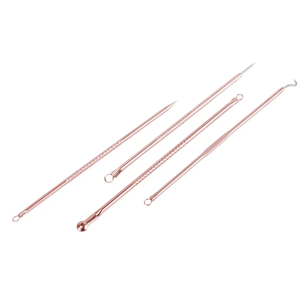 Rose Gold Blackhead Remover Kit de Ferramentas, Acne Comedone Pimple Blemish Extrator, Limpador De Poros, Manchas Pretas, 4Pcs por Conjunto