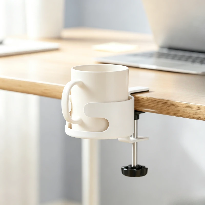 Clamp on Desk Cup Holder Punch-Free Table Side Water Bottle Rack Dorm Bedside Anti-Spill Drink Storage Bracket