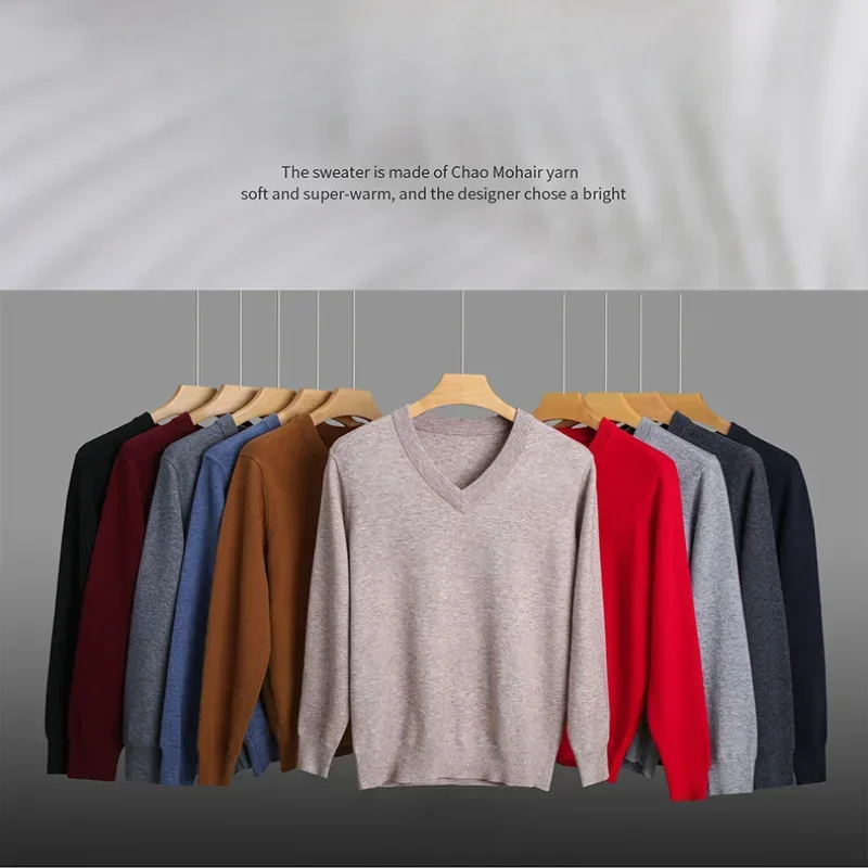 Warm Men's V-neck Solid Color Sweater, Autumn & Winter New Stretch Top, Daily Leisure Pullover Knitwear, Business