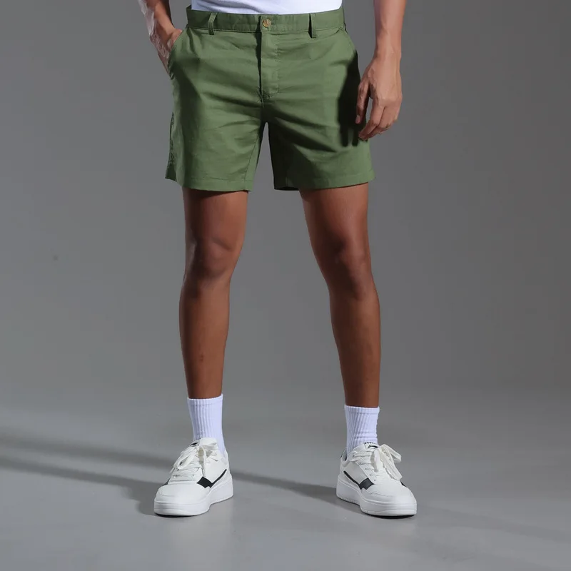 Office Casual Spring/Summer Men'S Shorts Solid Color Linen Shorts Pocket Button Design Pants Versatile Trendy Pants