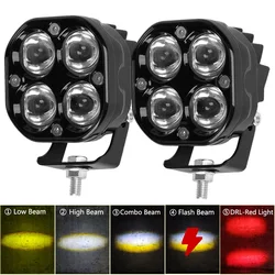 Additional 4 LED Headlights For Motorcycle Fog Lights Spotlights DRL Long Range 12-80V Flashing Auxiliary ATV Car Work Lights