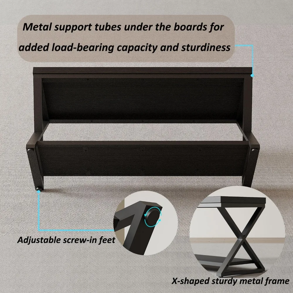 モダンなファームハウス風シューズ収納ベンチ、玄関、寝室、廊下、ホール用 - ブラックウッド製ホームオーガナイザー、玄関用シューズ収納付き