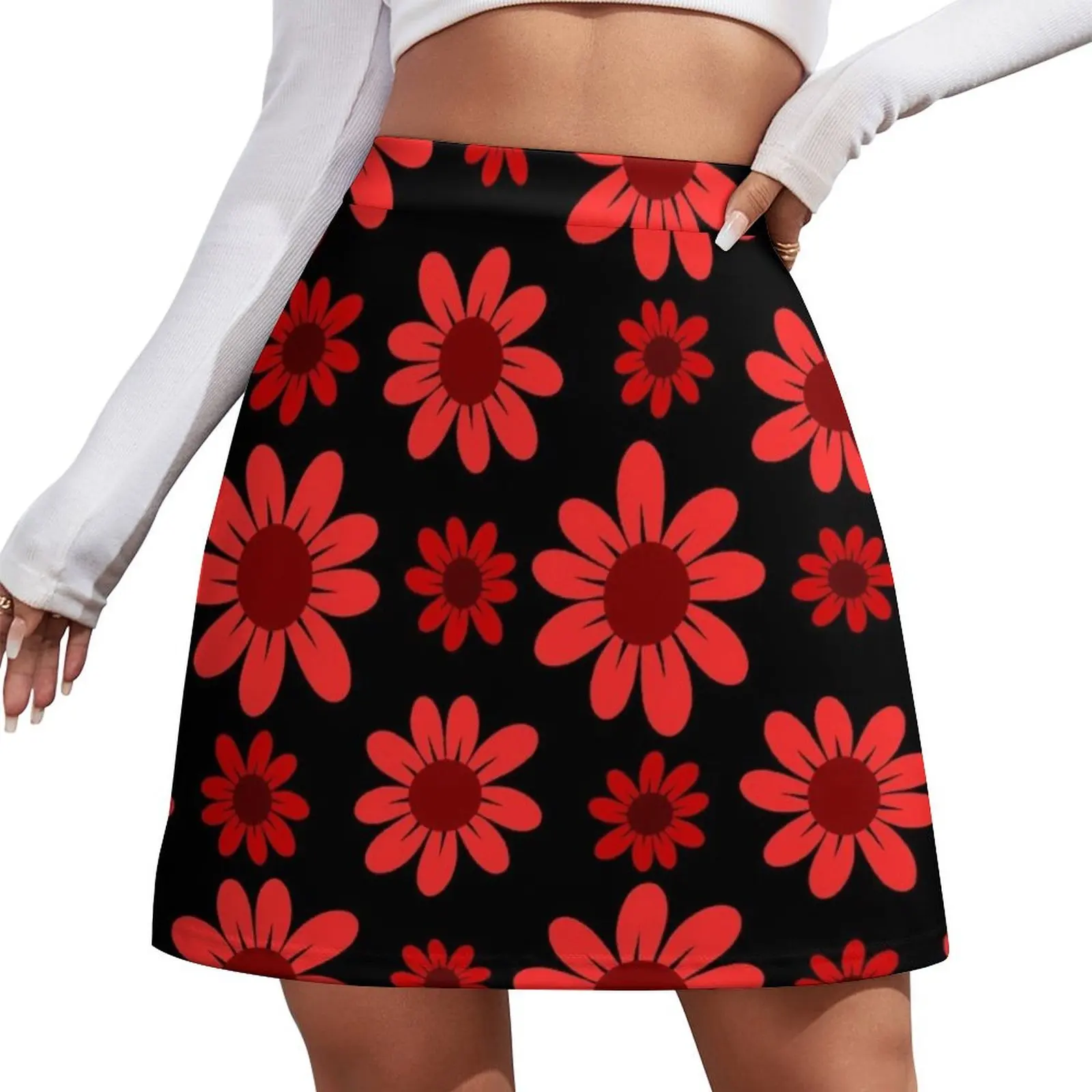 Red Daisies Mini Skirt women clothes mini skirts cute skirt