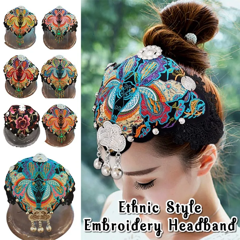

Ethnic Style Embroidery Headband Wide-Brimmed Dance Hair Accessories Props Hair Band Hair Accessories Headdress Turban Headwear