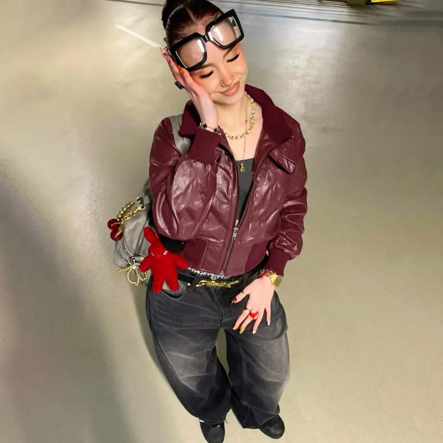 Stylish American Hot Girl Short Jacket Retro Waist-Cinching Zipper Stand Collar Leather Coat With Pockets For Women