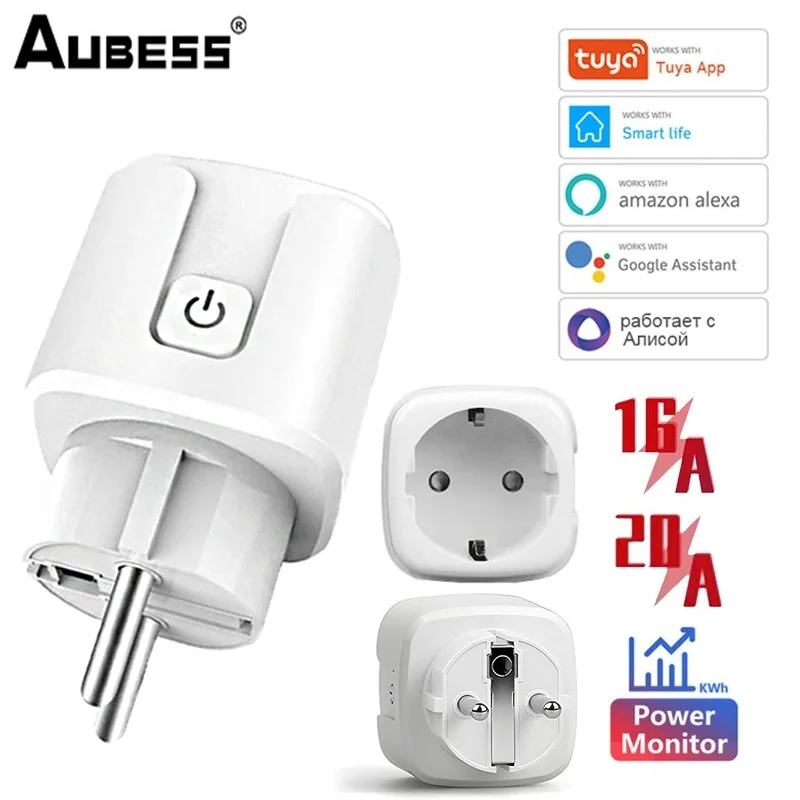 Tuya Zigbee,WiFi Smart Plug 20A,16A EU Smart Socket With Power Monitoring Timing Function Voice Control Via Alexa,Google Home