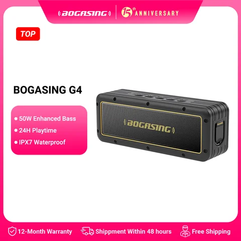 BOGASING G4 블루투스 스피커 50W 향상된 베이스 휴대용 스피커(24시간 재생 포함), 블루투스 5.3, 진정한 무선 스테레오, 캠핑용 야외 무선 스피커 IPX7 방수, 내장 마이크, TF 카드 지원, Type-C AUX