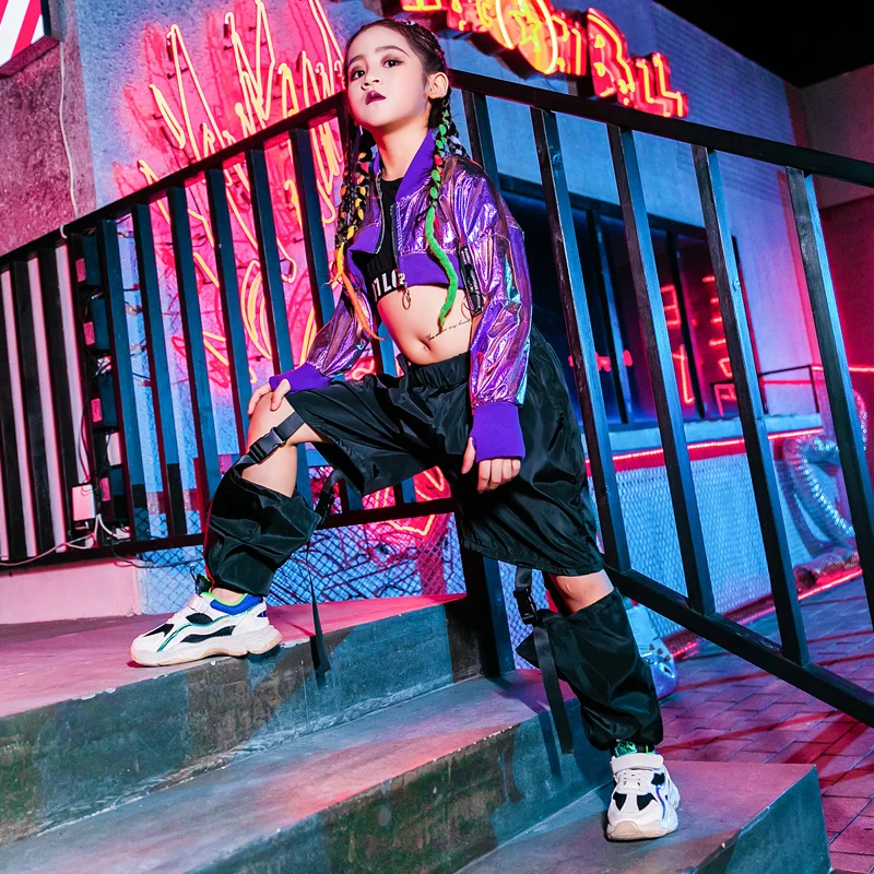 2023 Girls Jazz Dance Costume Hip Hop Performance Clothes Crop Tops Vest Pants Kids Kpop Concert Stage Outfit Rave Wear BL10040