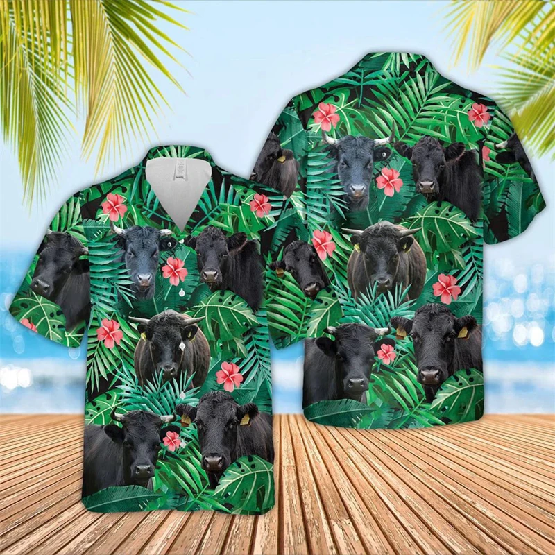 

3D Print Cow Graphic Hawaiian Beach Shirts Cute Design Cats Face Shirt For Men Clothes Funny Customized Photos Female Blouses