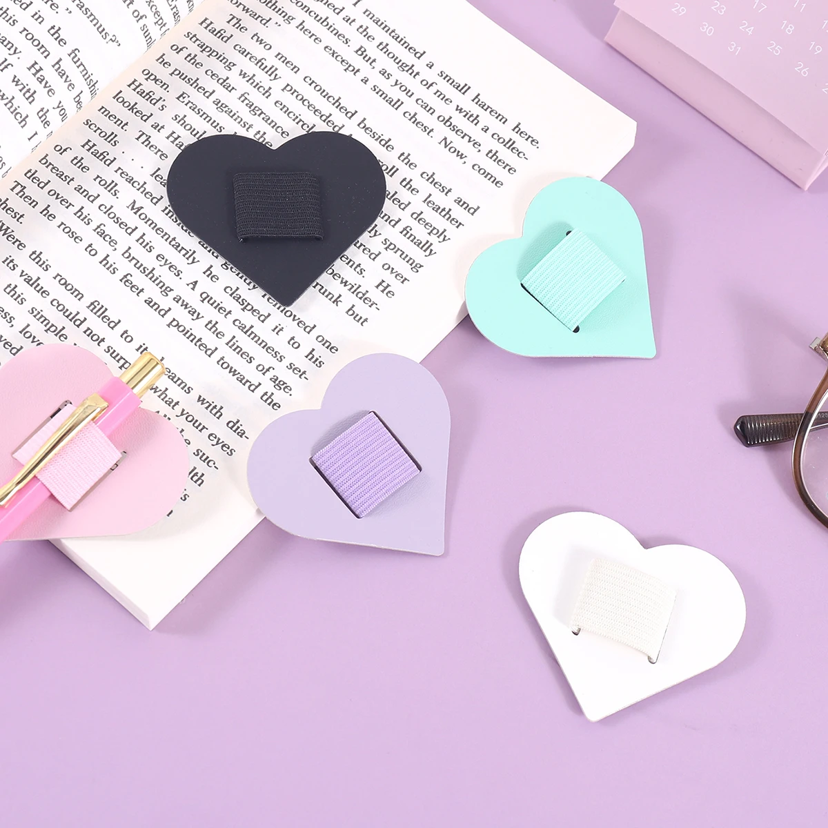 노트북용 셀프 접착 하트 펜 클립 홀더, 저널 플래너 태블릿 케이스용 탄성 루프 펜 홀더, 가죽 펜 클립