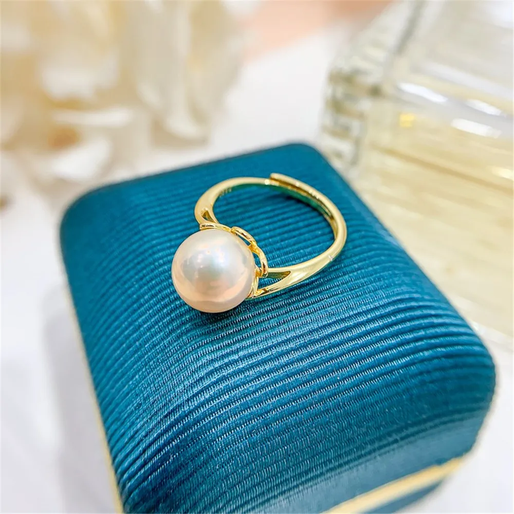 DIY Pearl Accessories S925 Sterling Silver Ring Empty Support K Gold Version Ring Silver Support Female Fit 8-10mm Round Beads