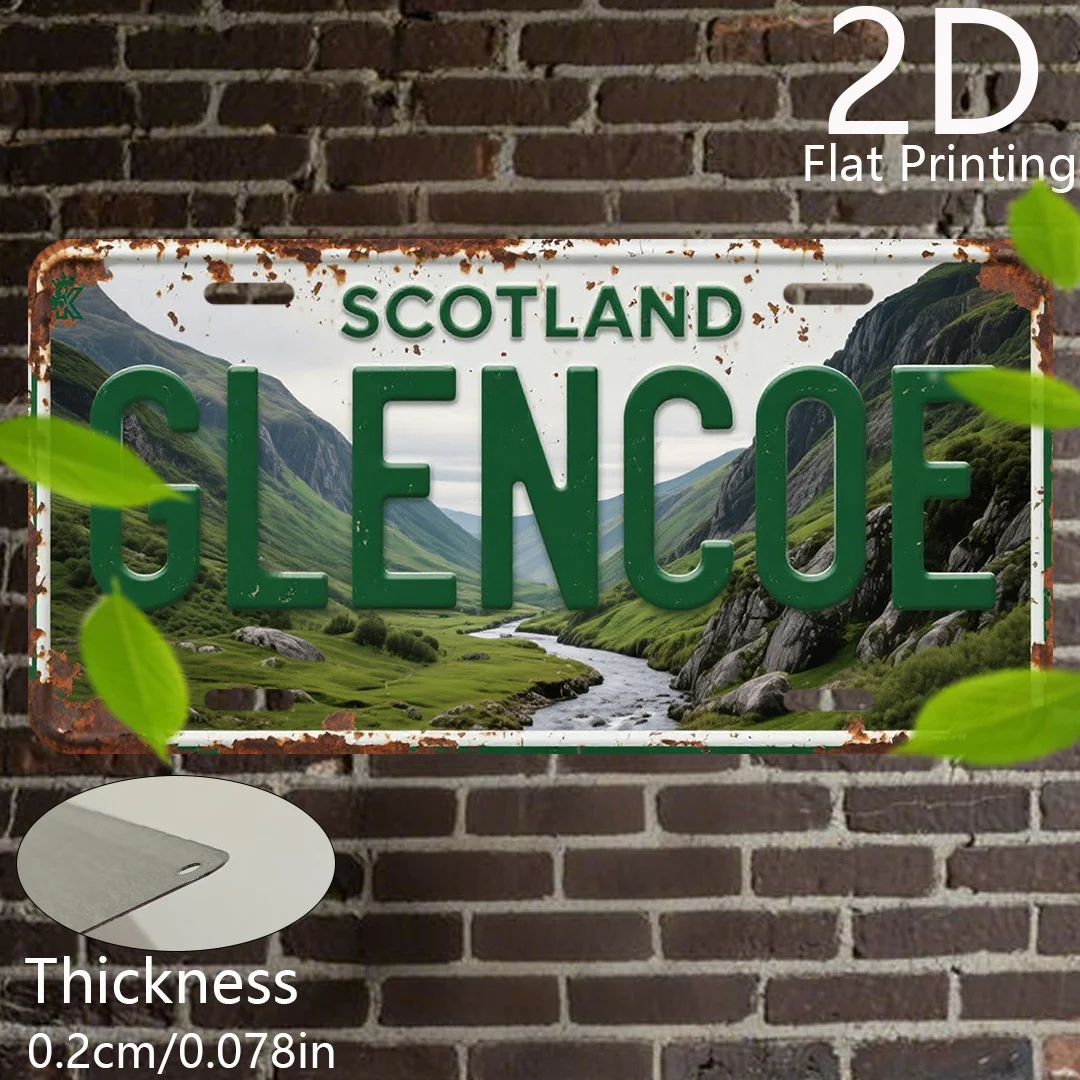 2D Flat, [] 2D Flat Print, 1pc, Vintage Aluminum Sign, Decorative Plaque & Ornament (15.24cm x 30.48cm), Glencoe Valley Scotland