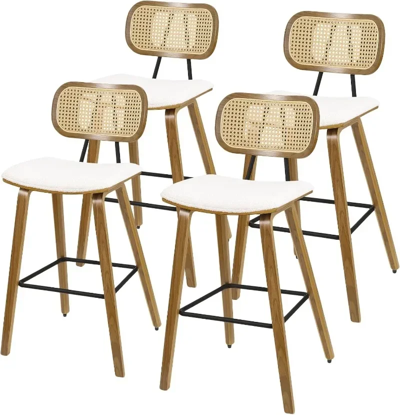 

Counter Height Bar Stools Set of 4 Mid Century Modern Counter Stools 26" Wood Kitchen Stool Boucle Fabric Upholstered Barstool