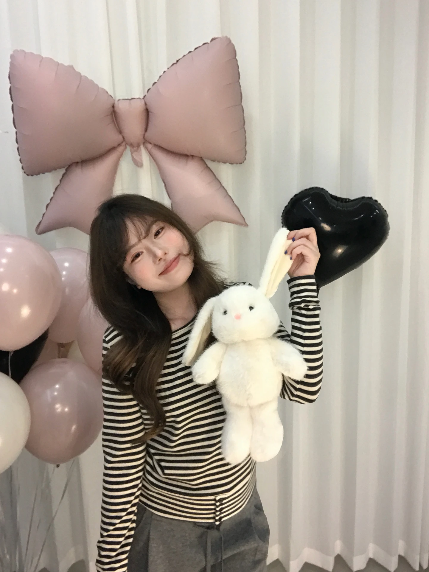 

Vegetable Orbs Simple Stripe Base irt Loose Fit Button Hem Versatile Basic Polyester Blend Long Sve Women's T-irt