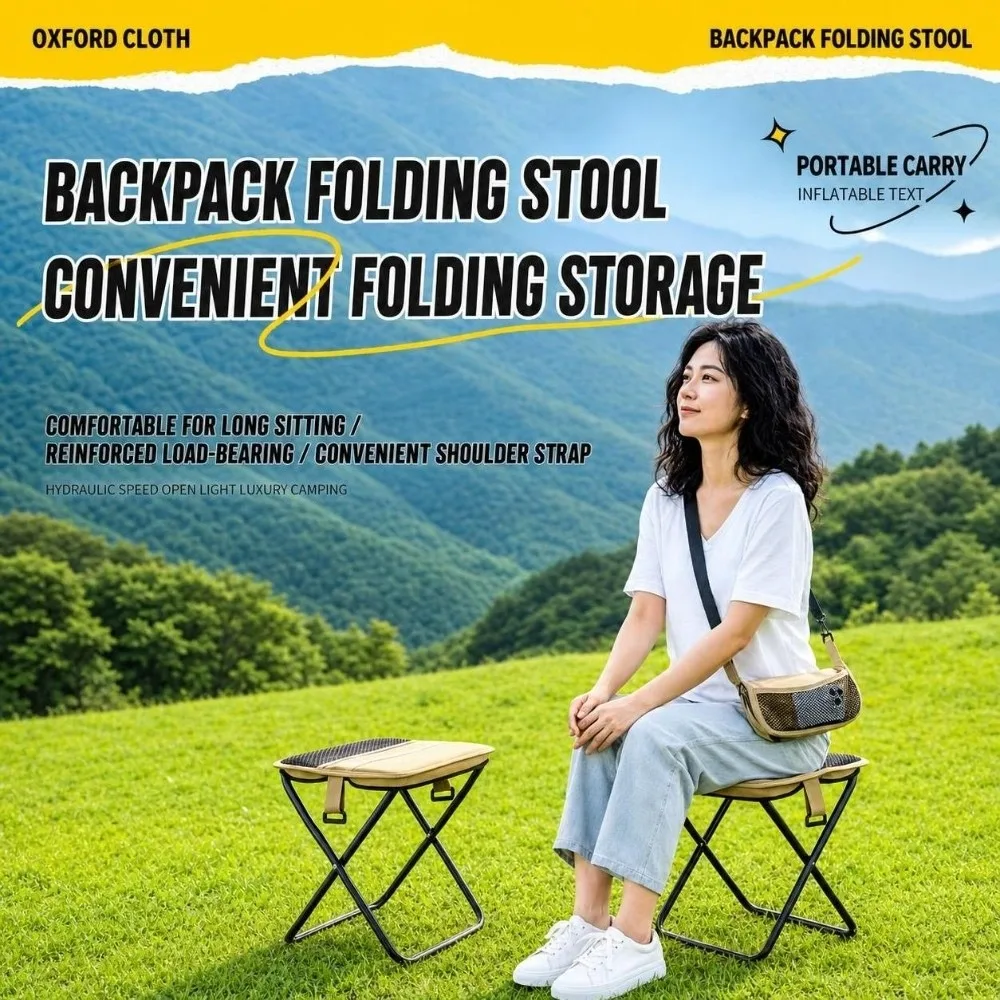 Heavy Load Bearing Folding Camping Stool Metal Frame Thick Breathable Fabric Heavy Duty Camping Chair Foldable Structure