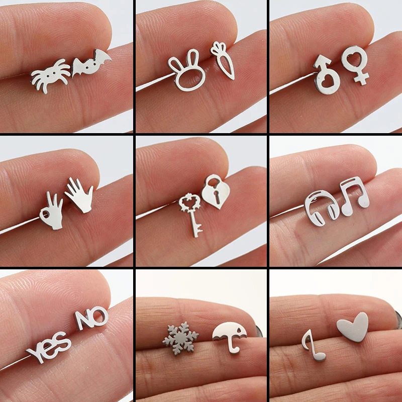 Multiple Asymmetry Stainless Steel Earrings for Women Gothic Bat Spider Ear Jewelry Girls Halloween Party Earring Accessories