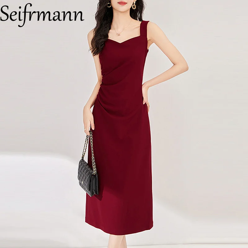 Seifrmann Women's Elegant Party Solid Dress Summer Sweetheart Neck Spaghetti Strap Party Prom A-Line Dresses