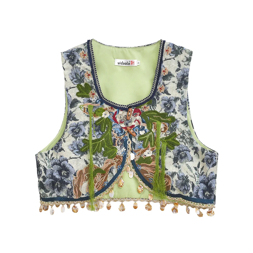 

Elegant Embroidered Tassel Vest Commute Super Fairy Chinese Style Heavy Embroidery Collaborative Work Polyester Fiber Short L...