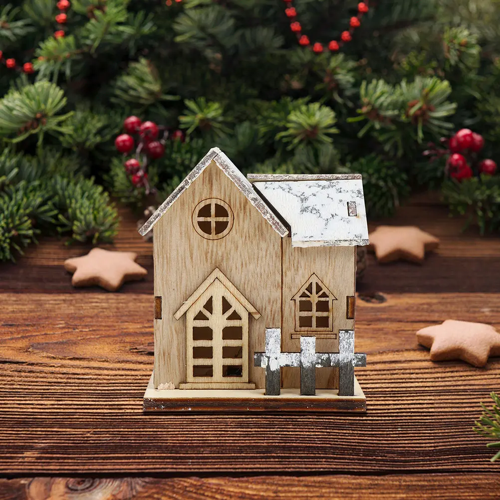 2 Peças de Decoração de Cabana de Madeira Iluminada por LED para Natal, Ornamento Luminoso para Casa, Sala de Estar, Quarto e Mesa, Artesanato de Casa, Adorno de Natal
