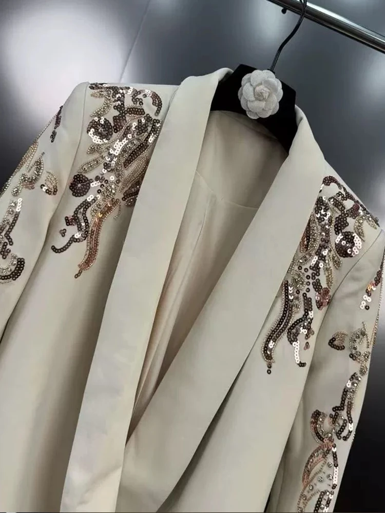 High-end autumn new fashion suit skirt collar heavy industry beaded sequined embroidery lapel long sleeve slim long women's coat - Image 4