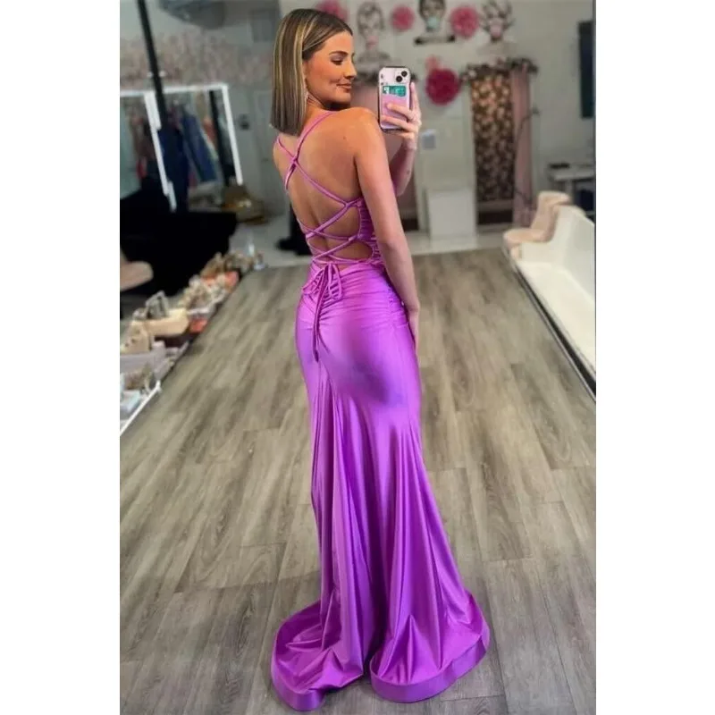 Wakuta-Vestido largo de satén para dama de honor, traje de sirena con tirantes finos, Espalda descubierta, Formal, para fiesta de graduación