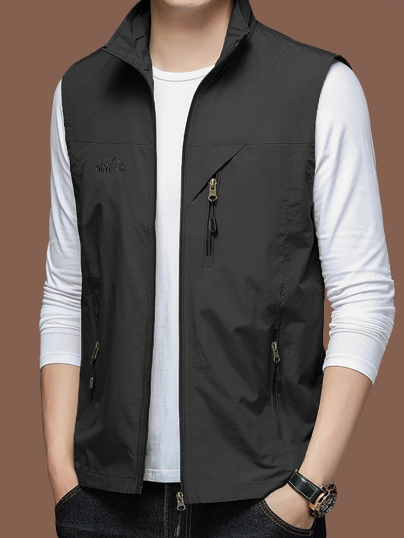 

Workwear suitable for wearing in spring and summer, polyester fiber sleeveless casual and capable men's vest fashionable