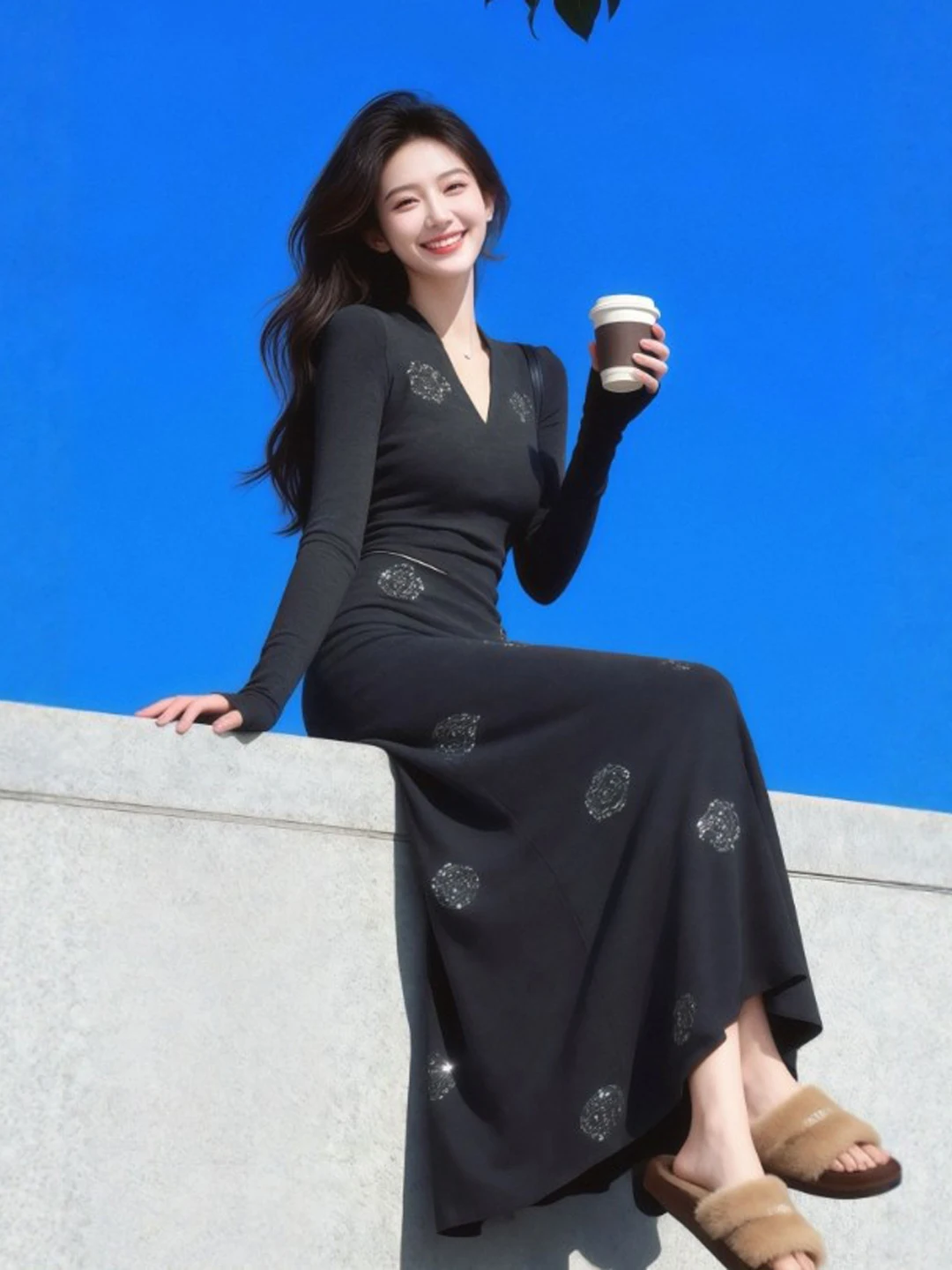 

Ретро-комплект из двух предметов: топ с V-образным вырезом и юбка, высококачественный, омолаживающий эффект, весна 2026, модный женский комплект одежды