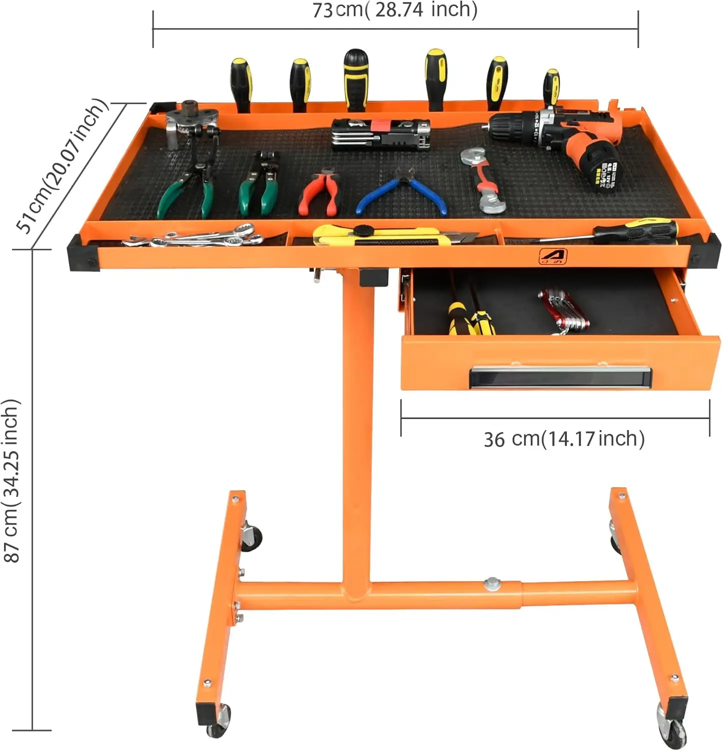 ES8 Heavy Duty Adjustable Work Table with Drawers, Rolling Tool Tray with Wheels of 220lbs Capacity