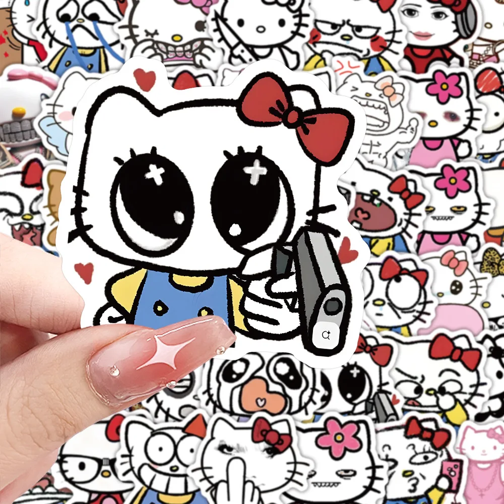 

10/70PCS Funny and Abstract Sanrio Hello Kitty Graffiti Sticker Creative Hello Kitty Cartoon Decal Notebook Phone Guitar Kid Toy