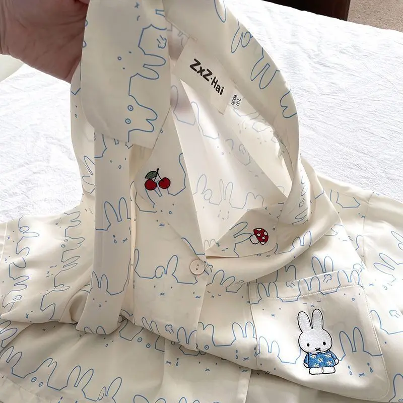 Новый Kawaii Miffy Emoji мультфильм домашние шорты с короткими рукавами брюки пижамный комплект женская домашняя одежда подарок для девочки