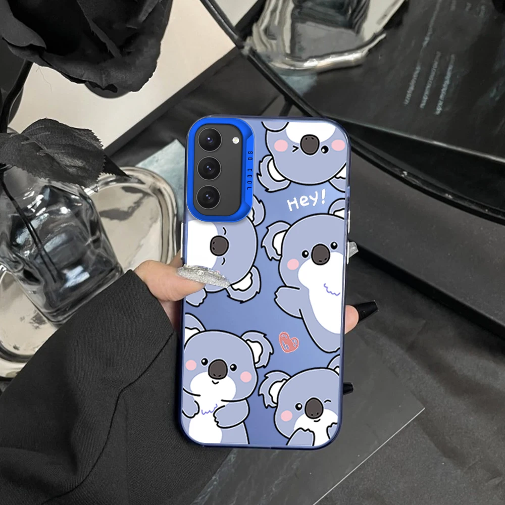 

Cartoon Cute Koala Phone Case For Samsung S23 S24 S22 A71 A55 ULTRA PLUS FE Electroplated Silver IMD Laser Color Shell