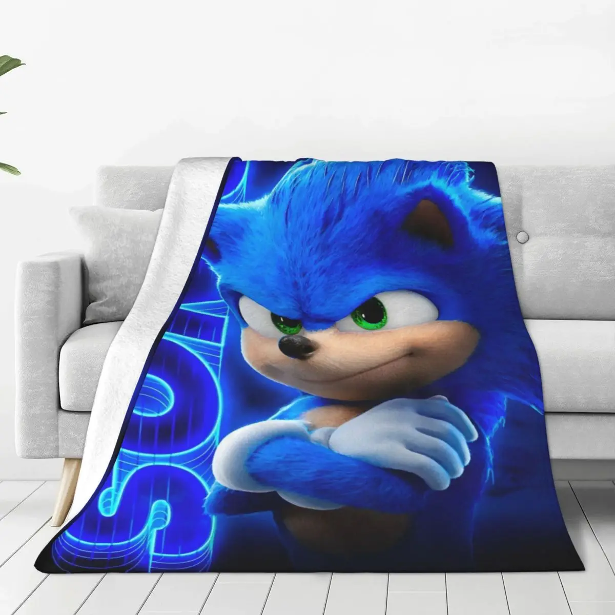 S-Sonic Retro Game Cartoon Flannel Blankets Japanese Cool Funny Throw Blankets for Bed Sofa Couch 150*125cm Quilt Warm