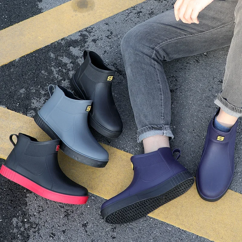 

mens new low top rain boots Outdoor antislip shorttube rain shoes Trendy fashion male boot Kitchen Fishing Casual Water footwear