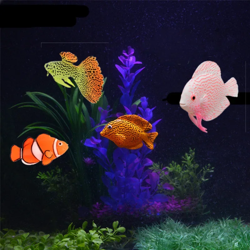 Silica Gel Fishes Artificial Luminous Fish Clownfish Guppy Floating Ornament Fish Tank Aquarium Decorations