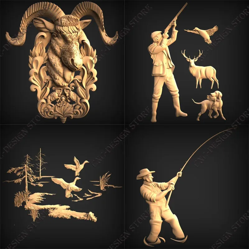 

90 Hunting and Fishing 3D STL Model Relief Designs Router Carving Engraving Files Collection