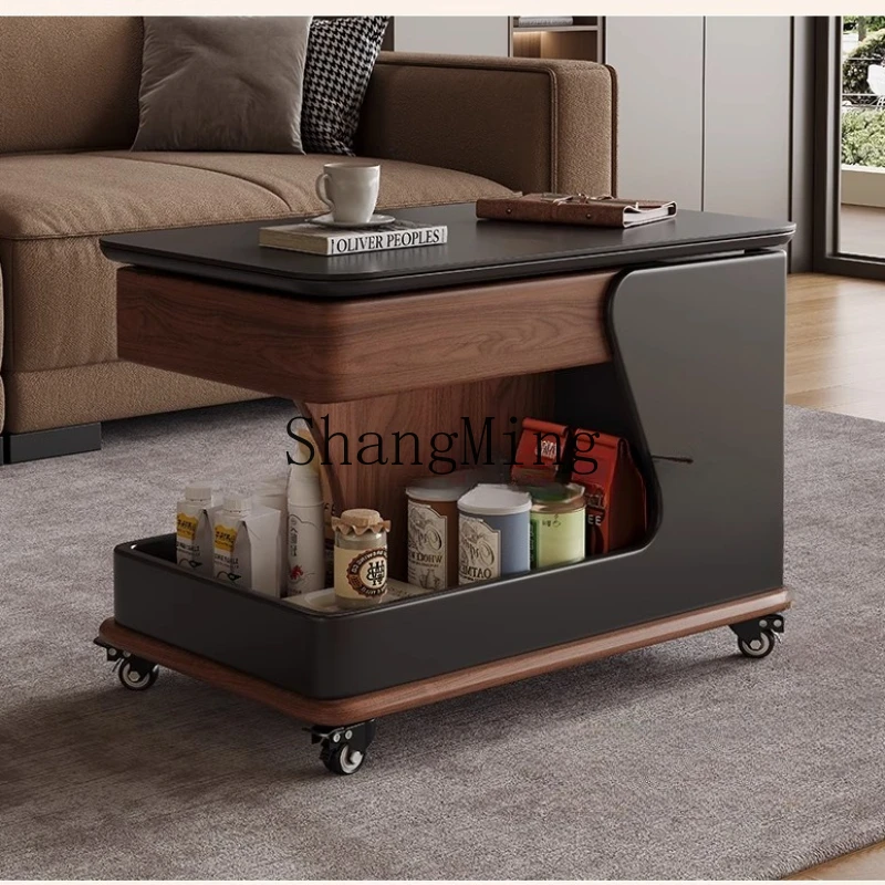 

FG movable coffee table, living room balcony trolley multi-functional tea table lifting solid wood side cabinet
