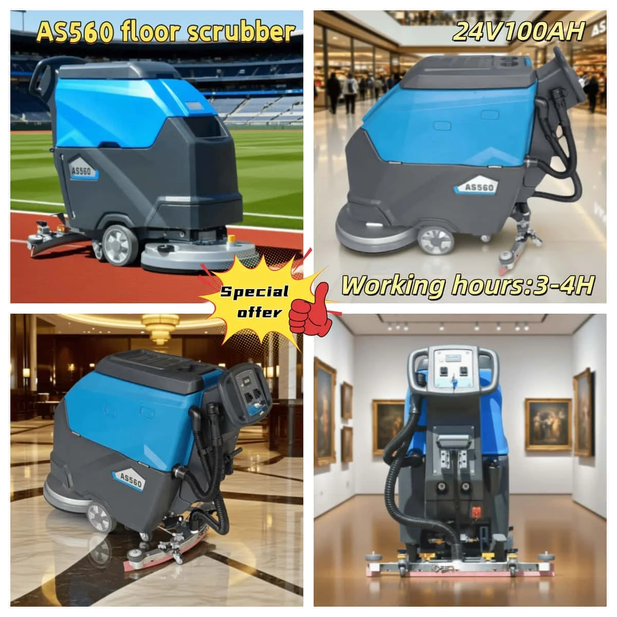 24V Electric Walk-Behind Floor Scrubber and Cleaner Convenient for Small Spaces with Automatic Cleaning Process