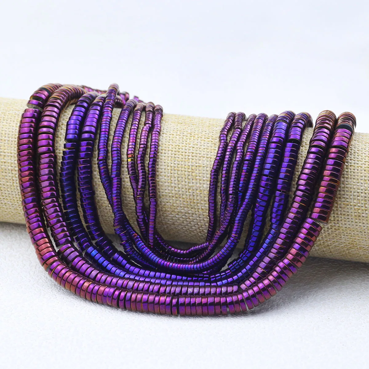 Contas de pedra soltas espaçadoras roxas de hematita redonda plana para joias diy pulseira brincos pingente colar acessórios 3/4/6/8mm