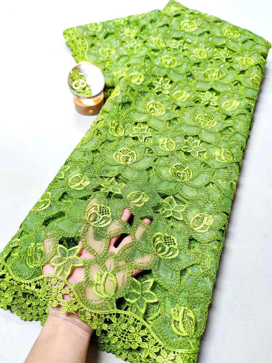 

NEW High Quality African Nigerian Tulle Lace Fabric Embroidery Party Dress Sequins French Guipure Fabric For Sewing 5Yards