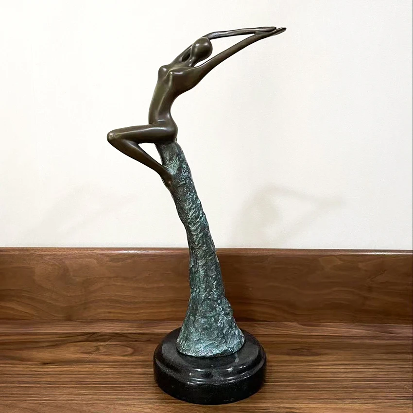 35cm Bronze Nude Dance Statue Figurine Abstract Modern Woman Body Sculpture Art Home Decoration
