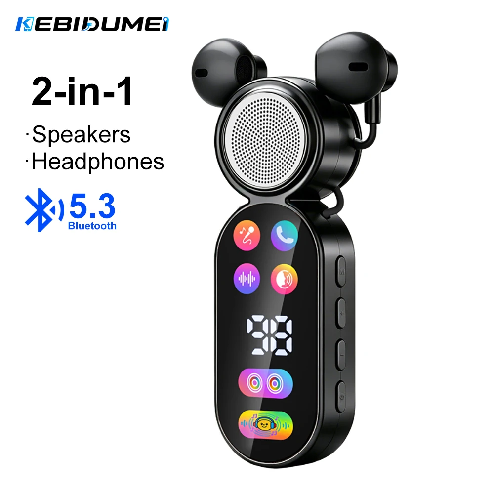 KEBIDUMEI Bluetooth 5.4 Earphones with Speaker Function Mini Speaker Headphones Portable Speaker LED Digital Display Earbuds