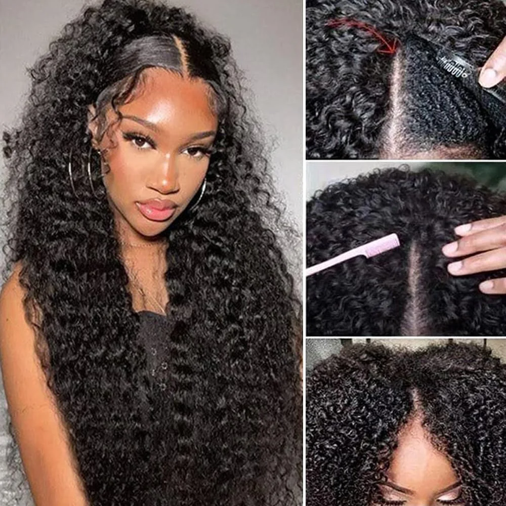 V جزء باروكة من شعر طبيعي آلة موجة عميقة صنع ترقية U جزء عذراء البرازيلي شعر الإنسان عميق مجعد الباروكات للنساء