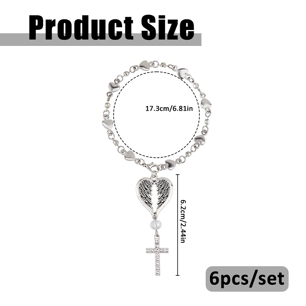 6PCS Steering Wheel Rosary Charm Car Interior Rear Mirror Charms Car Pendant and Heart Hanging Ornament with Lobster Clasps