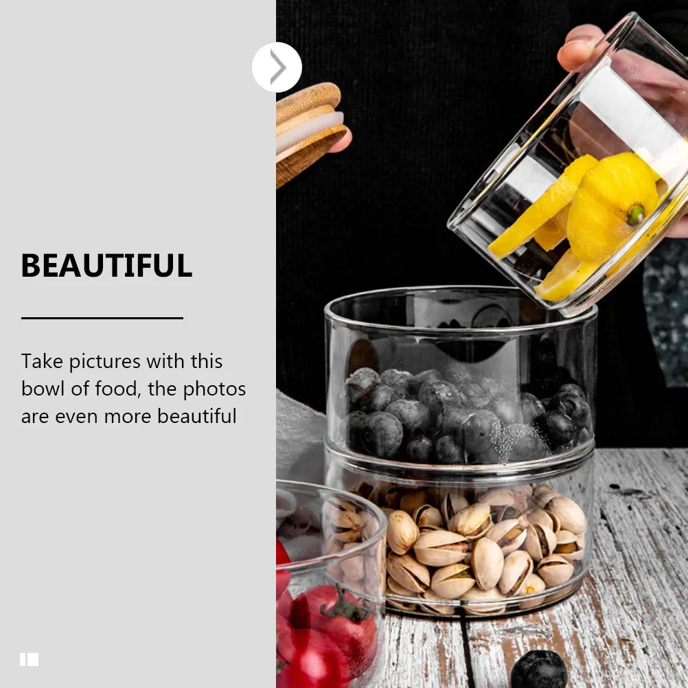 

Glass Food Containers Transparent Salad Bowl Bamboo Lid Stackable Fruit Holder Refrigerator Jar Storage Bowls Trifle Punch
